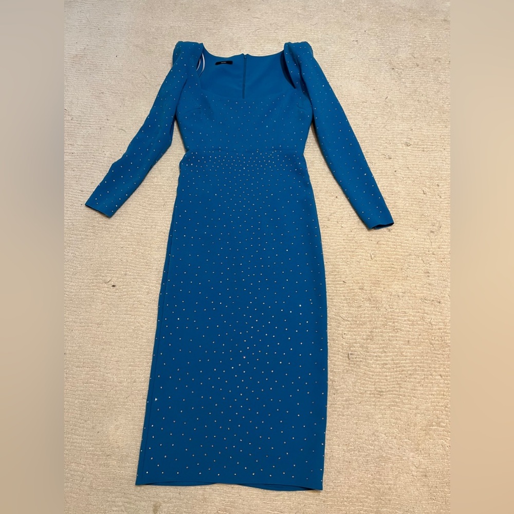 Blue Alex Perry Midi dress with rhinestone detail